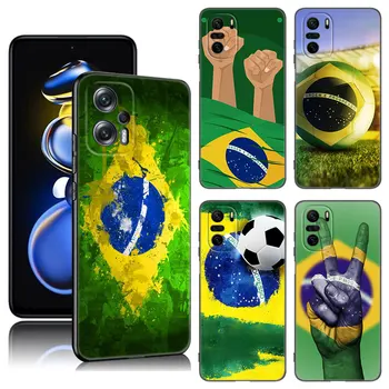 Brazilijos vėliavos telefono dėklas, skirtas Xiaomi POCO X3 X4 NFC F2 F5 M2 M3 M4 X5 Pro F3 F4 GT 5G C31 M5S Juodas silikoninis dangtelis