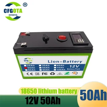12V Baterija 50Ah 18650 ličio baterija Įkraunama baterija saulės energijai elektromobilio baterija+12.6v3A įkroviklis