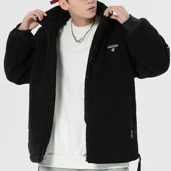 Lamb Plush Coat džemperis Unisex 2023 Naujas ruduo Žiema Korėjietiškas laisvas ilgomis rankovėmis užtrauktukas Pliušinis vilnos paltas Unisex Tops