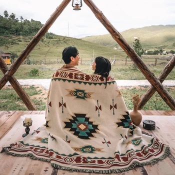 Lauko kilimėliai Kempingo pikniko antklodė Genčių antklodės Indijos Boho dekoratyvinės lovos antklodės Pledas Sofos kilimėliai Kelioninis kilimas Kutai Linas