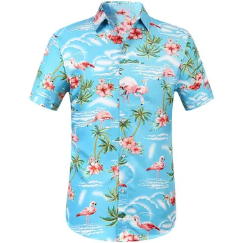 Madingi havajietiški marškiniai 3d spausdinti flamingo stiliaus marškiniai vyrai moterys paplūdimio palaidinė trumpomis rankovėmis oversized vyriški pašaukimo atlapiniai marškiniai