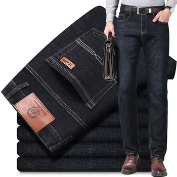 2023 Nauji vyriški tamprūs džinsai Busine verslo mada Minkštos džinsinės kelnės Vyriškos prekės ženklo kelnės Juoda Mėlyna