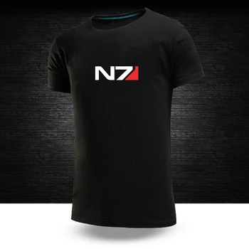 2023 Naujas vyriškas N7 masės efekto logotipas Spausdinti kvėpuojantys marškinėliai apvaliu kaklu Vasaros karštas išpardavimas Paprastumas Asmenybė Medvilnė trumpomis rankovėmis