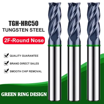 AZZKOR TGH-HRC50 Volframo plieno karbido frezavimo pjoviklis 4F spalvoto žiedo danga CNC mechaniniai apvalūs nosies galiniai malūnai Įrankiai
