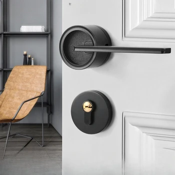 Paprasta vidaus miegamojo durų spyna, pilka juoda šiaurietiška tyli magnetinė medinė durų spyna, moderni studijų mechaninė rankenos spyna