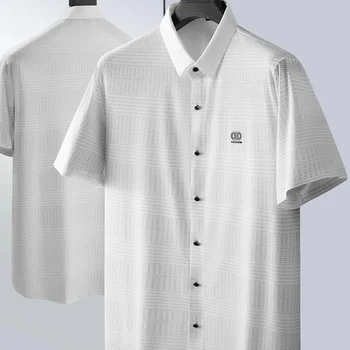 7XL Ledo šilko marškiniai trumpomis rankovėmis Vyrai Didelis dydis s be pėdsakų Kasdienis vasaros išpardavimas Plona tendencija 's Drabužiai FCY
