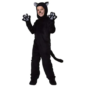 Vaikai berniukas juoda katė Kostiumas Cosplay kostiumas Gyvūnų kostiumas Puošni suknelė su gobtuvu Helovino kostiumas vaikams