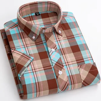 Nauji madingi marškiniai Trumpomis rankovėmis vyriškos medvilnės sagomis žemyn apykakle Minkšti patogūs jauni laisvalaikio pledai ir palaidinės