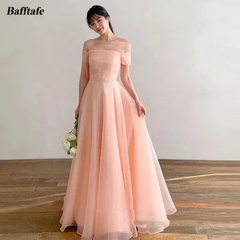 Bafftafe Simple A Line Organza Korea Lady Prom Suknelės nuo peties Trumpomis rankovėmis Ilgi vakariniai chalatai Oficiali suknelė