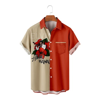 Vyriški laisvalaikio marškiniai Caartoon Print Oranžinės spalvos marškiniai trumpomis rankovėmis Cool Summer Tops Vintage Breathable