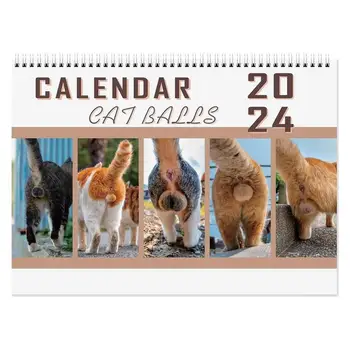 Juokingas katės kalendorius Stori puslapiai Gyvūnų užpakaliai Mėnesio 2024 kalendorius 12 mėnesių mielas kalendorius šventinei dovanai Spalvingas kalendorius