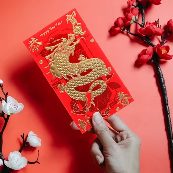 30 vnt Kinų Naujųjų metų vokas Raudoni vokai 2024 m Pinigų maišelio popieriaus drakono raštas
