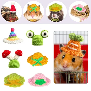 Mielas rankų darbo megztas kepurės žiurkėno dekoravimas Burunduko jūrų kiaulytės žiurkėno priedai Žiurkėno žaislas Tiekia mažą skrybėlę naminiams gyvūnėliams
