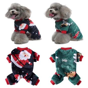Šunų pižamos Žieminiai šunų drabužiai Kalėdų senelis Spausdinti Šilti kombinezonai Paltas mažiems šunims Šuniukas Katė Čihuahua Pomeranijos naktiniai marškiniai