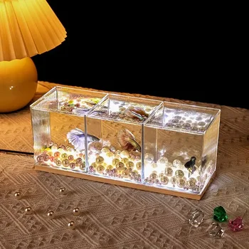 Švytintis kibiras Žuvų rezervuaras Specialus kvadratinis mažas auksinės žuvies bakas Kanistras Žuvų plastikinė imitacija Stiklo kiosko lempa žuvims apžiūrėti