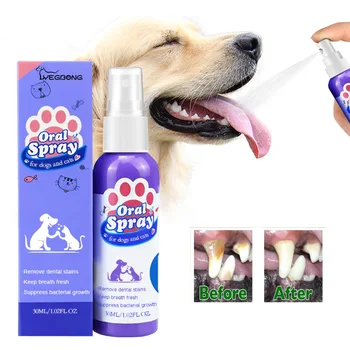30ML Naminių gyvūnėlių dantų valymo purškiklis Burnos priežiūra Pašalinkite dantų dėmes Išlaikykite gaivų kvapą katėms Šunims Balinantys dantys Pašalinkite blogą burnos kvapą
