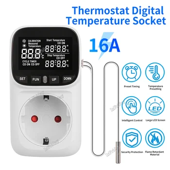 16A 220V termostatas Skaitmeninis temperatūros reguliatorius Išleidimo jutiklio lizdas su laikmačio jungikliu Šildymo aušinimas akvakultūrai