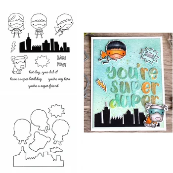 2vnt/rinkinys So Super Bundle ,Heroes, Pooch Hero Buildings Sentiments Clear Stamps and Metal Cutting Dies for DIY Scrapbooking