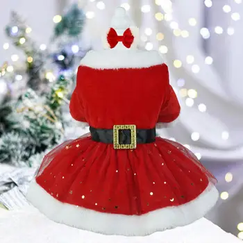 Patvari naminių gyvūnėlių suknelė Blizgus tinklelis Naminių gyvūnėlių suknelė Šventinė naminių gyvūnėlių suknelė Blizgantys blizgučiai Kalėdų senelio kostiumas su plaukų juosta Kalėdoms Lengva
