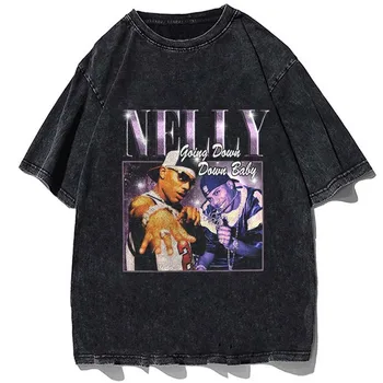 Vintažinis reperis Nelly Spausdinti marškinėliai Hip Hop Casual Vyriški marškiniai Medvilnė Laisvi oversize marškinėliai Estetiniai drabužiai Vasaros trišakiai Tops