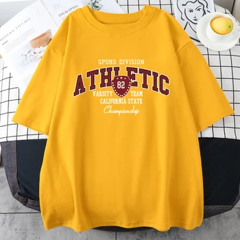 Athletic 82 Varsity Team California State Championship Mans Tee Clothing Vintage All-math Cotton T-Shirt Loose Men Short Sleeve