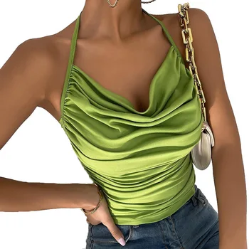 Elegantiškų vasarinių marškinių viršus moterims 2023 m. Y2K INS drabužiai Seksualus dirželis be rankovių V kaklo korsetas 