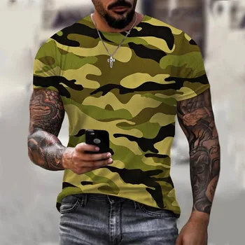 3D kamufliažiniai marškinėliai Vasaros Unisex gatvė Dideli sportiniai kariniai marškinėliai Lauko laisvalaikio mada Apvalus kaklas Trumpos rankovės 2023