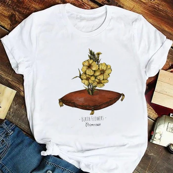 Geltona gėlė Miela Vasara Trumpomis rankovėmis Laisvalaikio marškinėliai Top Fashion Shirt Moteriški marškinėliai Moteriški marškinėliai Moteriški marškinėliai Moteriško rašto marškinėliai.