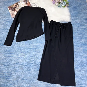 2023 Pavasario/vasaros mada Nauji moteriški drabužiai asimetriški nuo pečių viršutinio apvado plyšio sijonas 0814