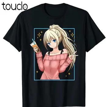 New Bubble Tea Anime Girl Kawaii Japoniški marškinėliai Unisex S-5Xl Xs-5Xl Custom Gift Juokingi marškinėliai trumpomis rankovėmis Juokingi marškinėliai