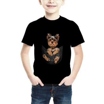 Jumeast Children's Chothing Girl Summer T Shirt Kid Pocket Dog Printed Boy Streetwear Fashion Short Sleeve Tops Funny Black Tees