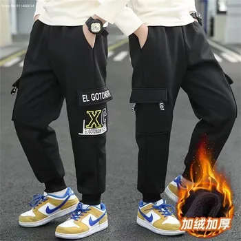 storos paauglių berniukų sportinės kelnės žieminiai drabužiai šiltos kelnės dideliu dydžiu vaikiškos medvilninės kelnės aksominės laisvalaikio laisvalaikio kelnės