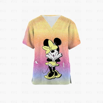 Disney's Mickey Minnie moteriški marškinėliai medicininiai (ne medicininiai) moteriški 2 kišeniniai tempimo V kaklo atspaudo šveitimo viršus