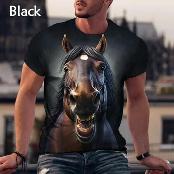 New Horse 3d marginti marškinėliai Funny Fashion Casual Trumpomis rankovėmis Viršus