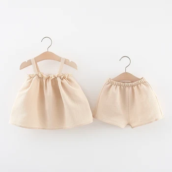 2Pcs/SetSummer Baby Girls Solid Cotton Sling Shorts Dviejų dalių rinkinys Mielas minkštas princesės rinkinys vaikams