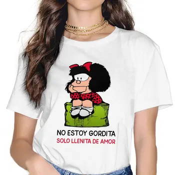 Quino Comics TShirt For Girls Mafalda Cartoon Y2k Tees Harajuku Moteriški poliesterio marškinėliai Pagrindinė grafika