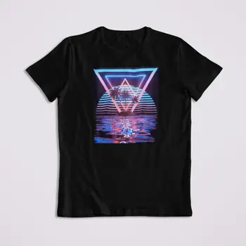Synthwave Retro Wave Aesthetics Digital Art Black Cotton Madingi vyriški marškinėliai