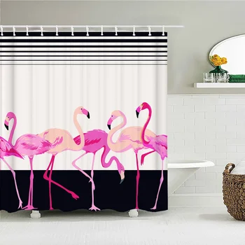 Flamingo Dušo užuolaidos Vonios kambarys Vandeniui atsparus poliesteris Kelių dydžių spalvinga rožinė paukščių gėlė 3D spausdinimo užuolaidos vonios dušui