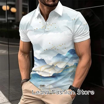 Summer Men Vintage Polo marškinėliai Vyriški 3D skalbimo dažymas Trumpomis rankovėmis Tops Trikotažas Laisvalaikio sagos Atvartas Polo marškinėliai Madingi drabužiai