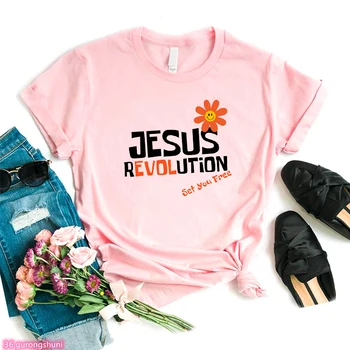 Tee Shirt Femme New Film Jesus Revolution Graphic Print Moteriški marškinėliai Fashion Retro Femme Tshirt Street Clothing
