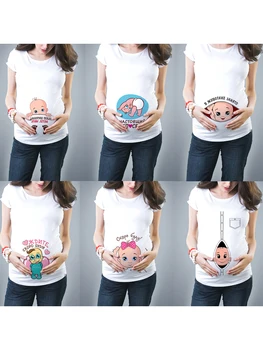 Nauji mieli nėščiųjų motinystės drabužiai Atsitiktinio nėštumo marškinėliaiBaby Spausdinti Juokingos nėščios moterys Vasaros trišakiai Nėščiųjų viršūnės