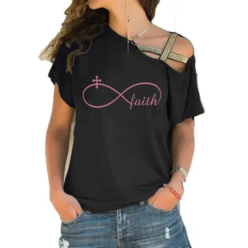 2020 Nauji tikėjimo laiškai Spausdinti Juokingi marškinėliai Moterys Gatvės drabužiai trumpomis rankovėmis Mergaičių marškinėliai Netaisyklingas iešmas Kryžminis tvarstis Trišakiai Viršūnės