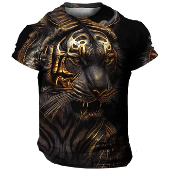 Oversized vyriški marškinėliai 3D Tiger Print Trišakiai Tops Summer Casual Mens Animal Pattern T Shirt Streetwear Quick Dry Fashion Clothes