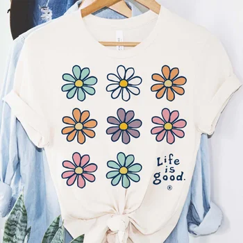 Harajuku Mielas stilius Mada Laisvalaikio gėlių raštas Marškinėliai Moteriškos trumpos rankovės Moterų mados spausdinimas Moterų pagrindinės linksmybės T-Shi