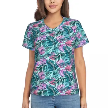 Moteriški marškinėliai Seksualūs tropiniai palmių marškinėliai Monstera Lapai Harajuku marškinėliai trumpomis rankovėmis V kaklas Gatvė Dėvėti oversized drabužius