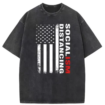 Socializmas Atsiribojimas Amerikos vėliava Vintage Politica marškinėliai Paprastas spausdintas Vasaros rudens džemperiai ilgomis rankovėmis plius dydžio marškinėliai
