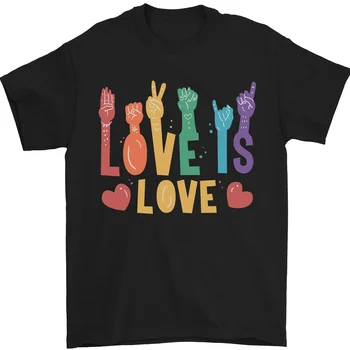LGBT gestų kalba Love Is Gay Pride Day vyriški marškinėliai 100% medvilnė