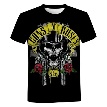 Roko grupė Guns N Roses 3D Print Marškinėliai trumpomis rankovėmis vyrams Vasaros oversized marškinėliai Mada Harajuku Street Round Neck Tops