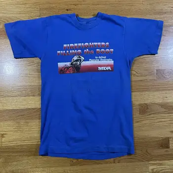 Vintage Muscle Dystrophy Association Firefighter Blue T-Shirt Size Medium Usa