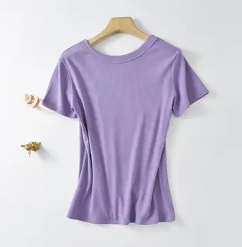 Solid Basic Trumpomis rankovėmis moteriški marškinėliai Laisvalaikio spalva